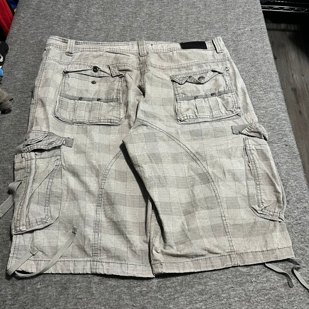 Fried Denim Mens Plaid Cargo Shorts Grey White Size 38 Cotton Utility Skate Y2K